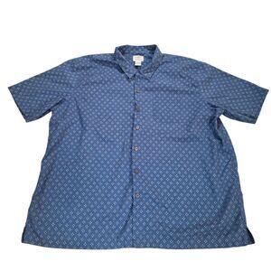 L.L. Bean Shirt Mens XXL Blue Geometric Diamond Print Cotton Short Sleeve Button